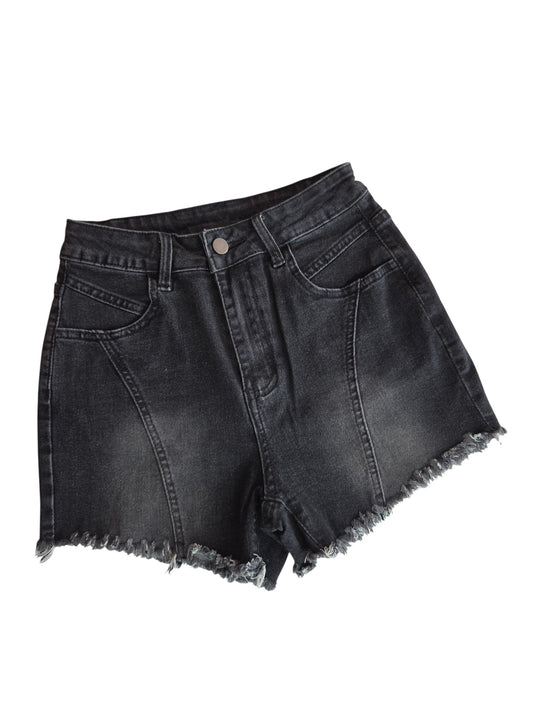 Slim-Cut Fringe Hem Junior Demin Shorts
