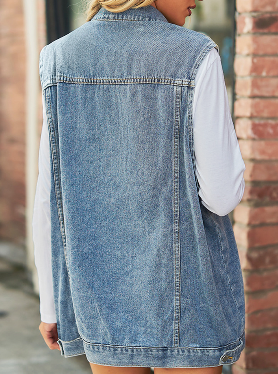 Oversized Button Down Denim Vest