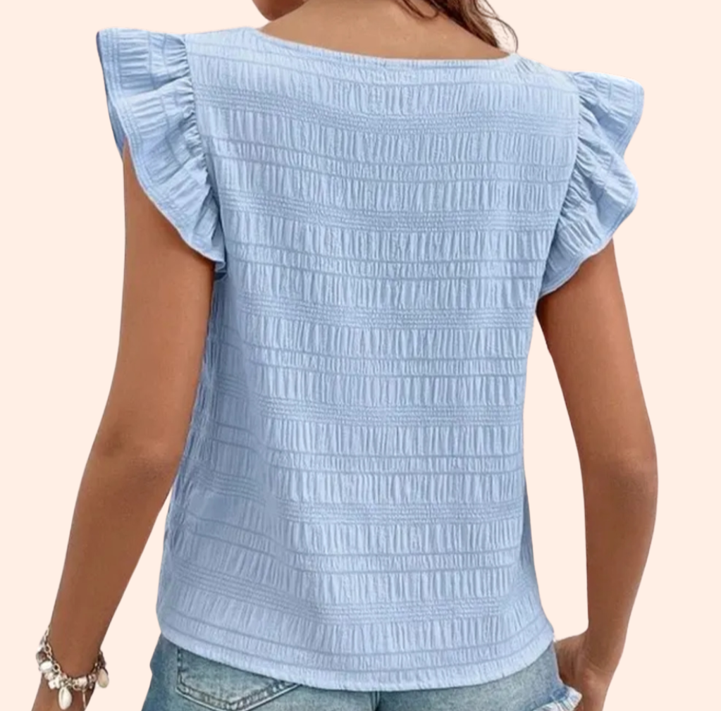 Breeze Blue Square Neck Smocked Top