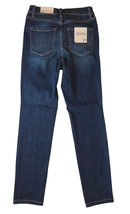 Birds of a Feather Boutique & Soy Wax Candle Company Zenana high rise dark wash denim jeans, back view with pockets.