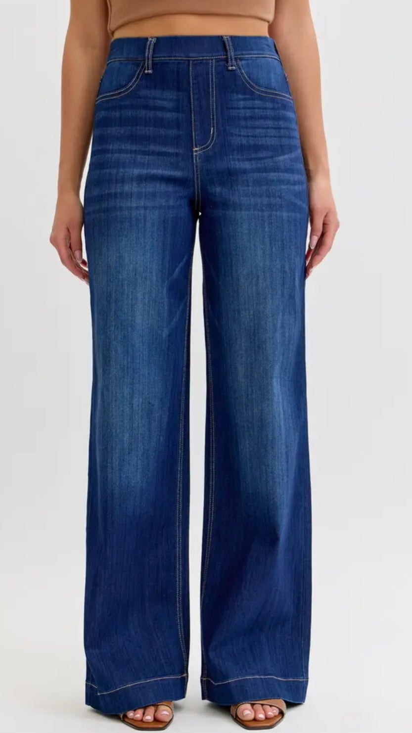 High Rise Wide Leg Denim Pants