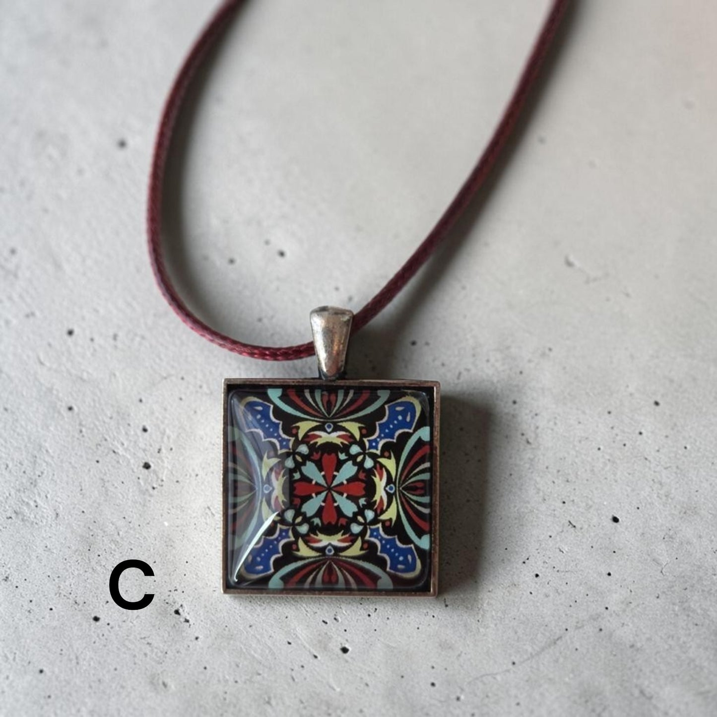 Glass Tile Necklaces - Tan, Maroon, Cream