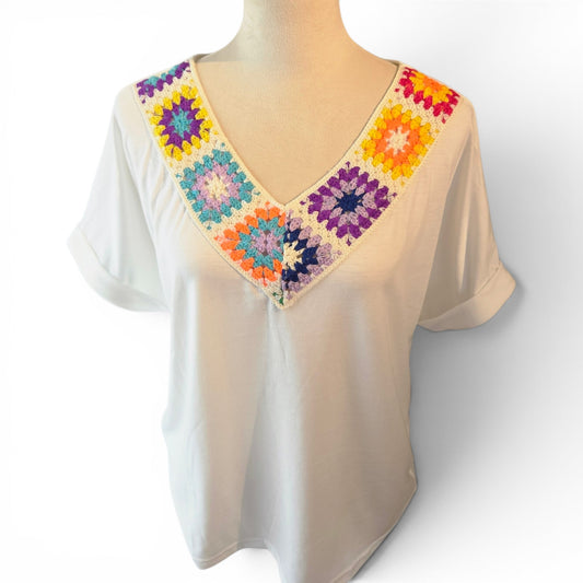 Boho Crochet Block Neck Top