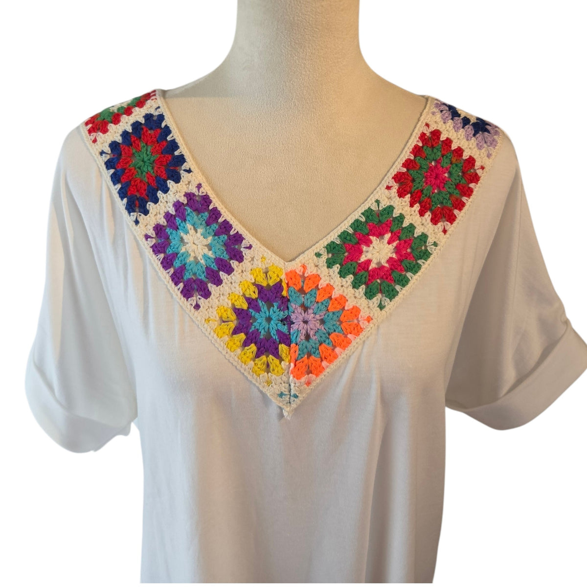 Boho Crochet Block Neck Top