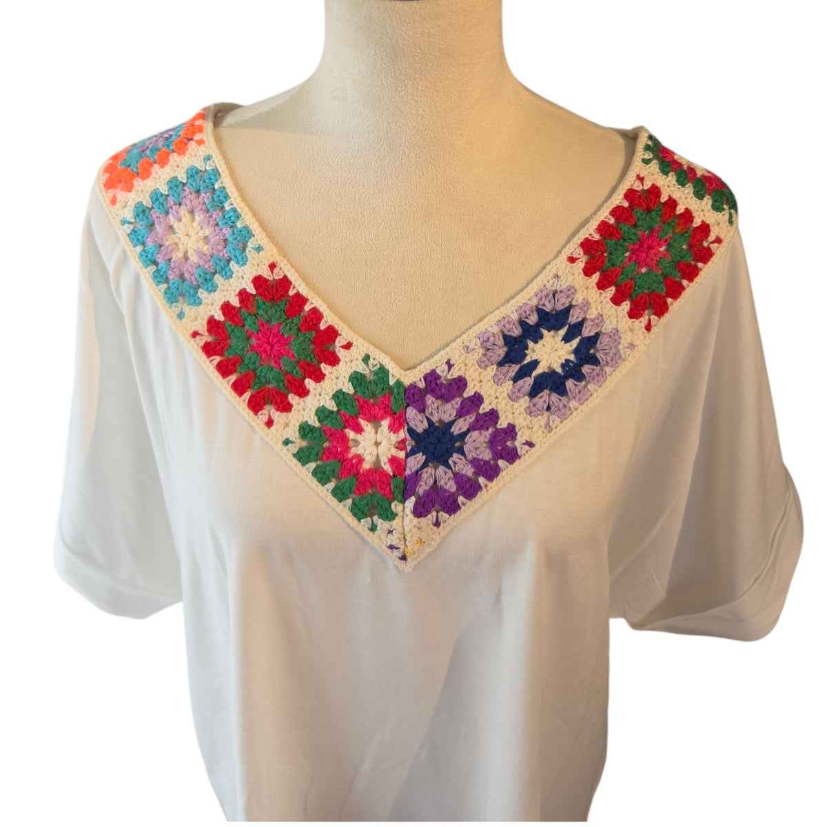 Boho Crochet Block Neck Top