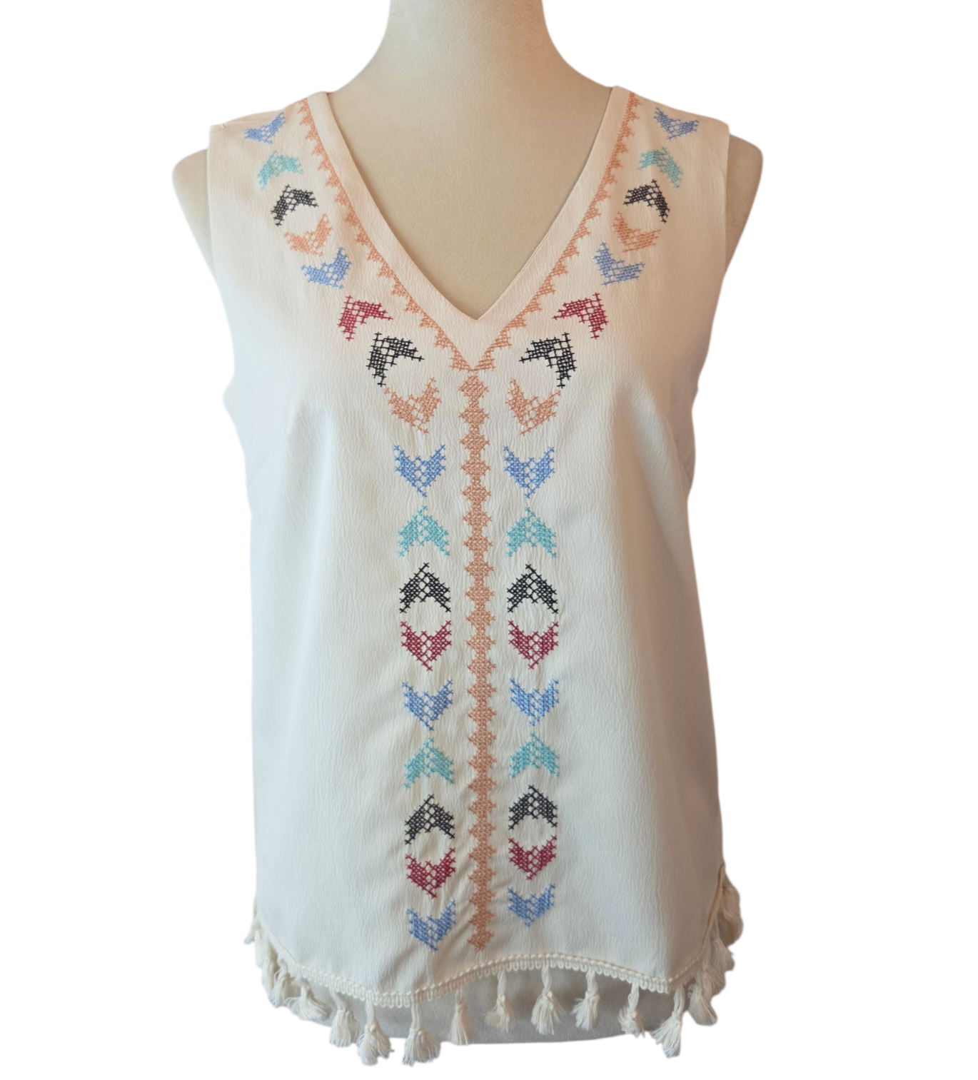 Tassel Trim Embroidery Tank