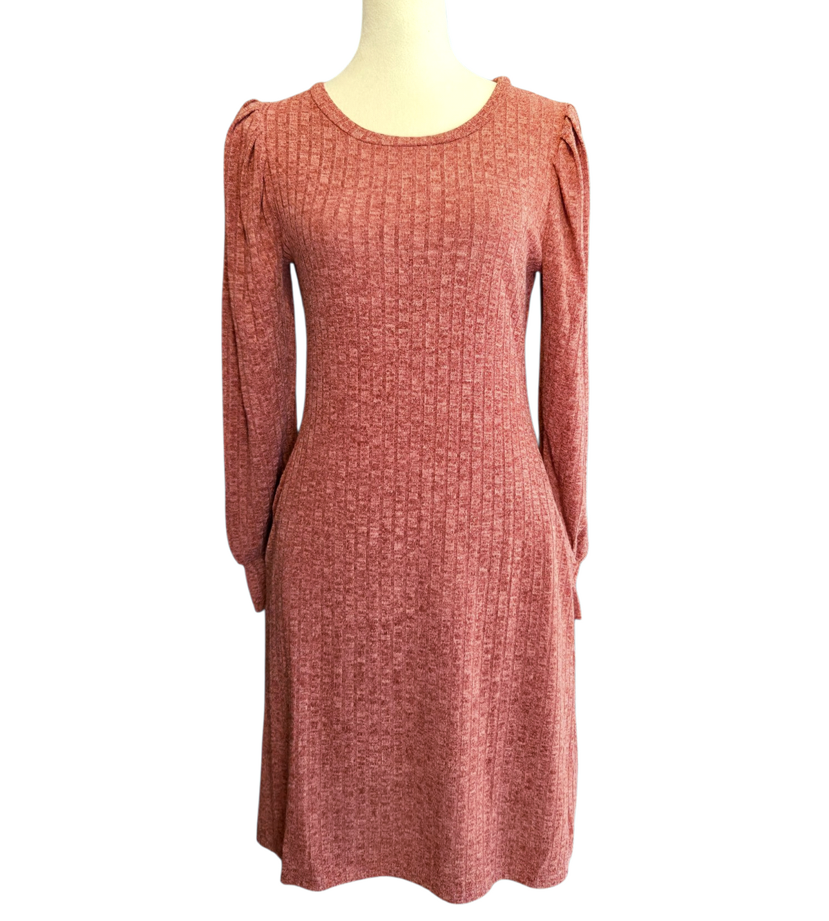 Rust Ribbed Long Sleeve Knit Dress