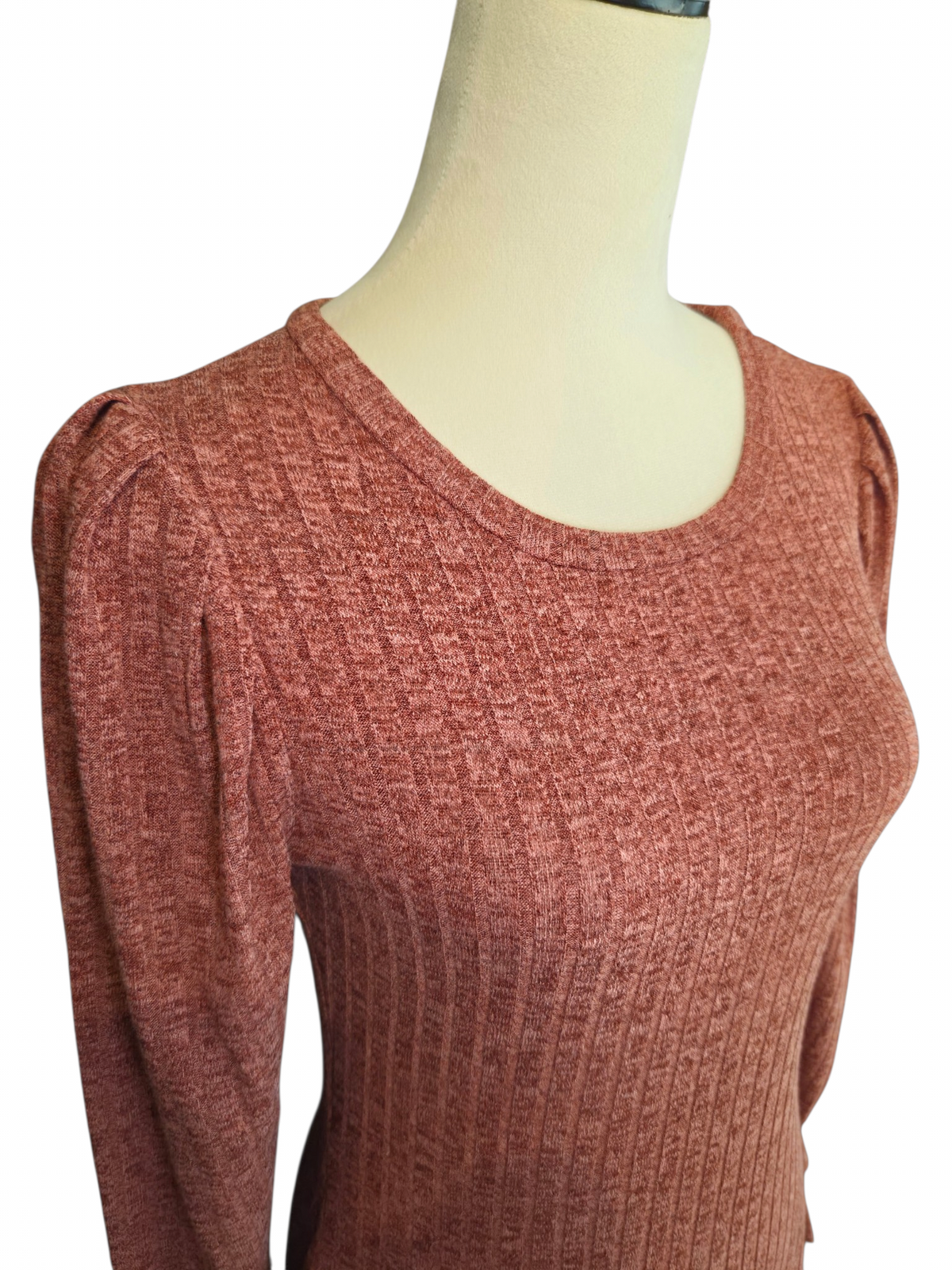 Rust Ribbed Long Sleeve Knit Dress
