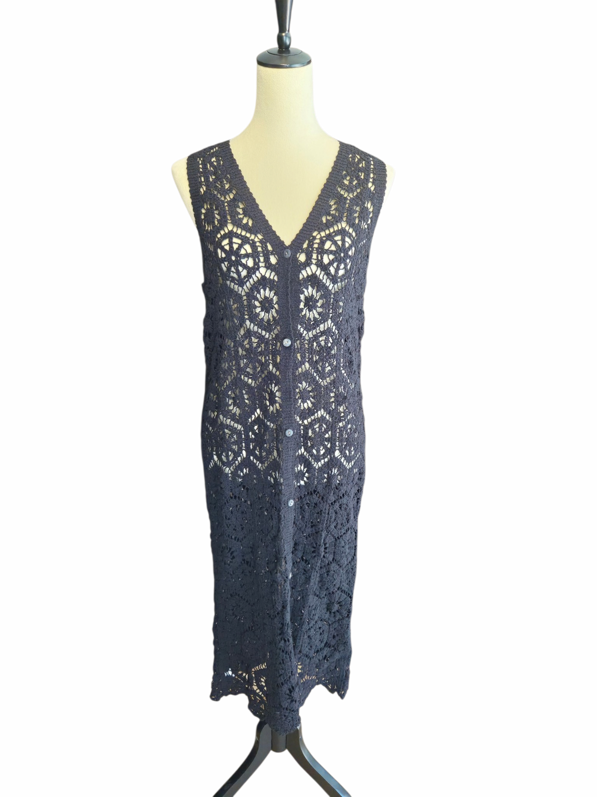 Longline Crochet Button Front Vest