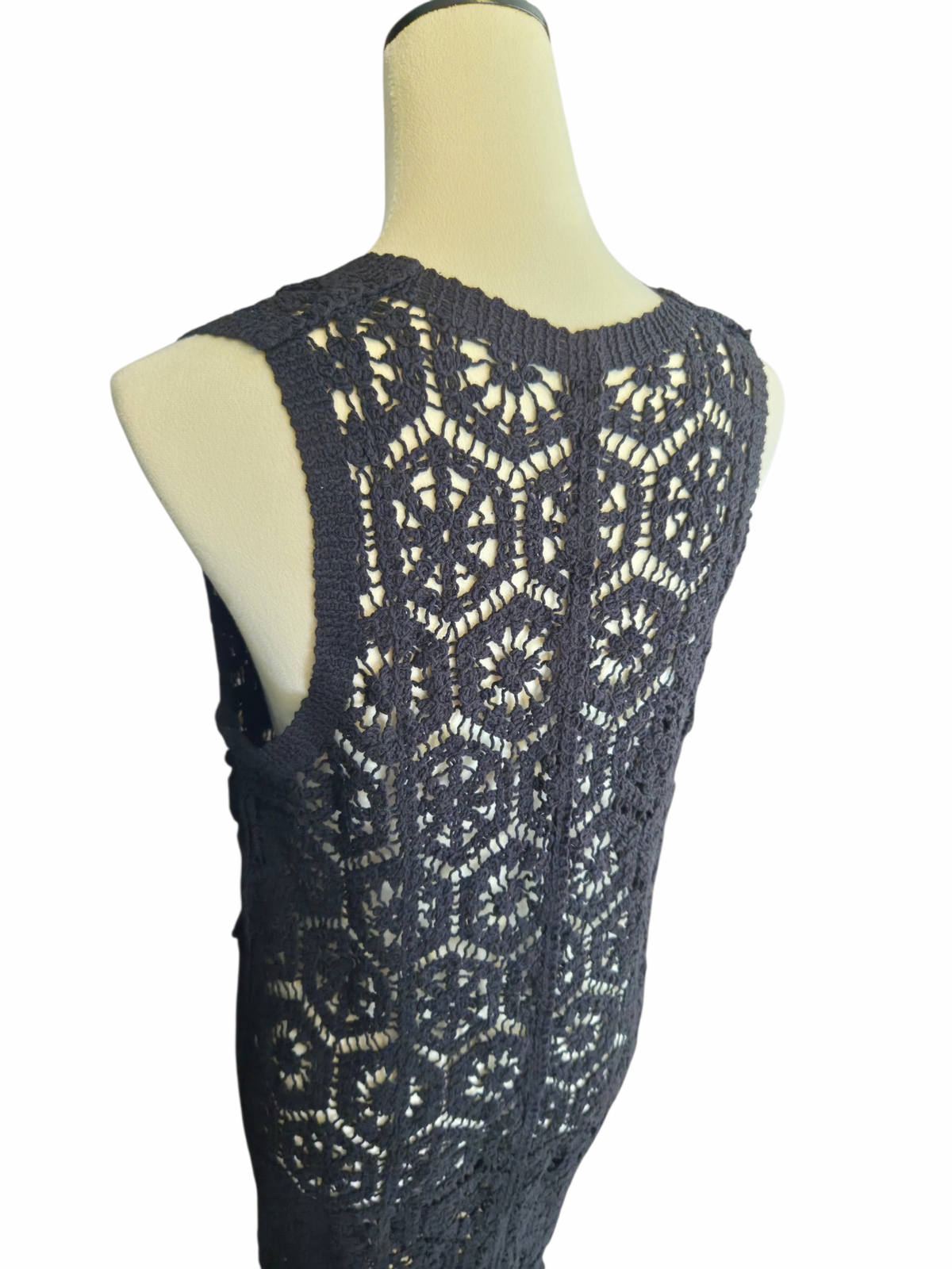 Longline Crochet Button Front Vest