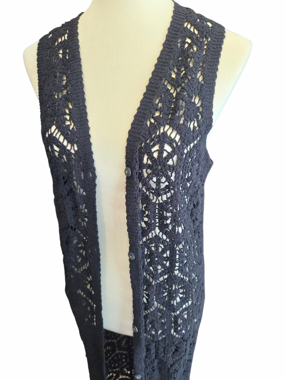 Longline Crochet Button Front Vest