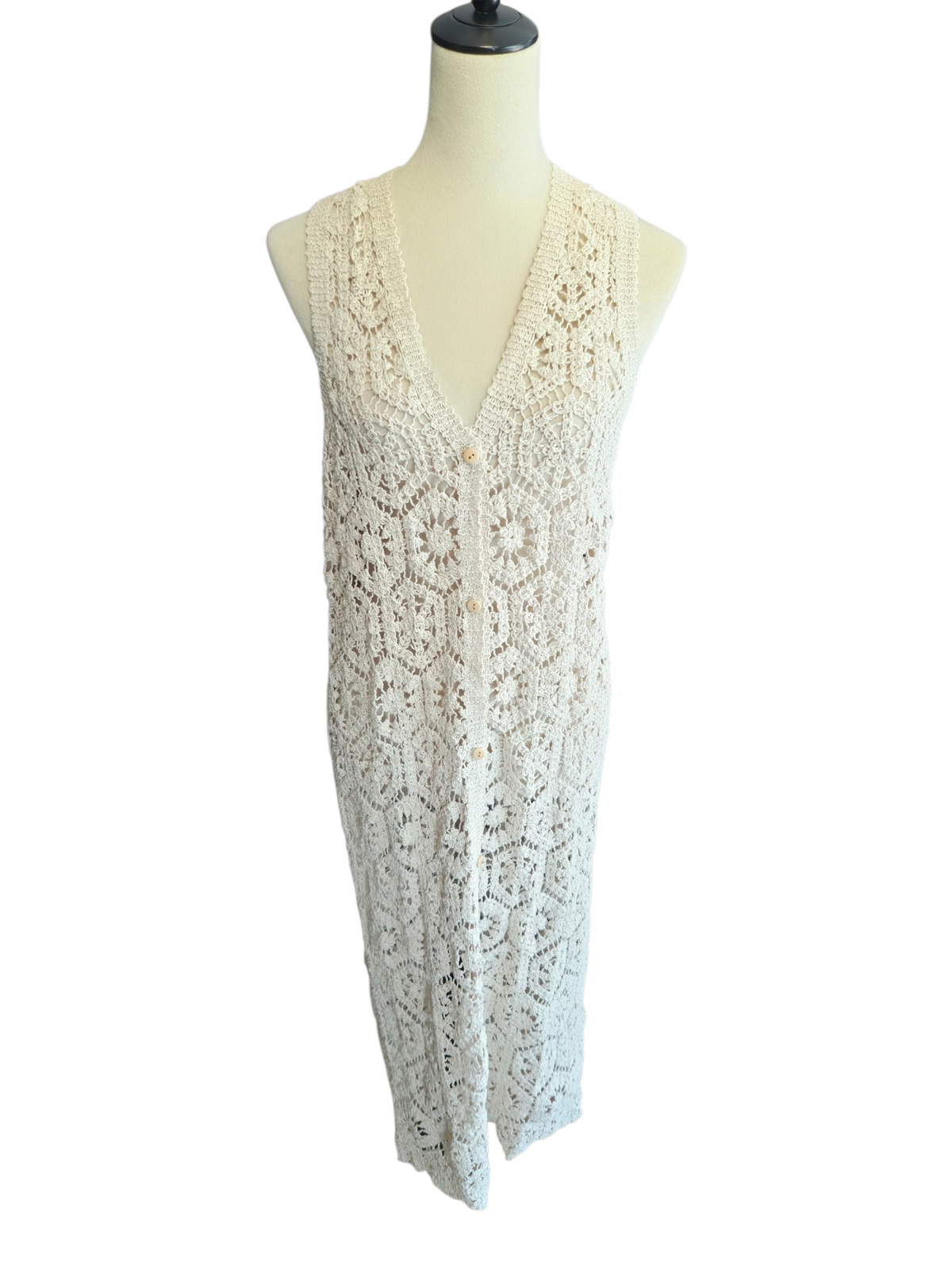 Longline Crochet Button Front Vest