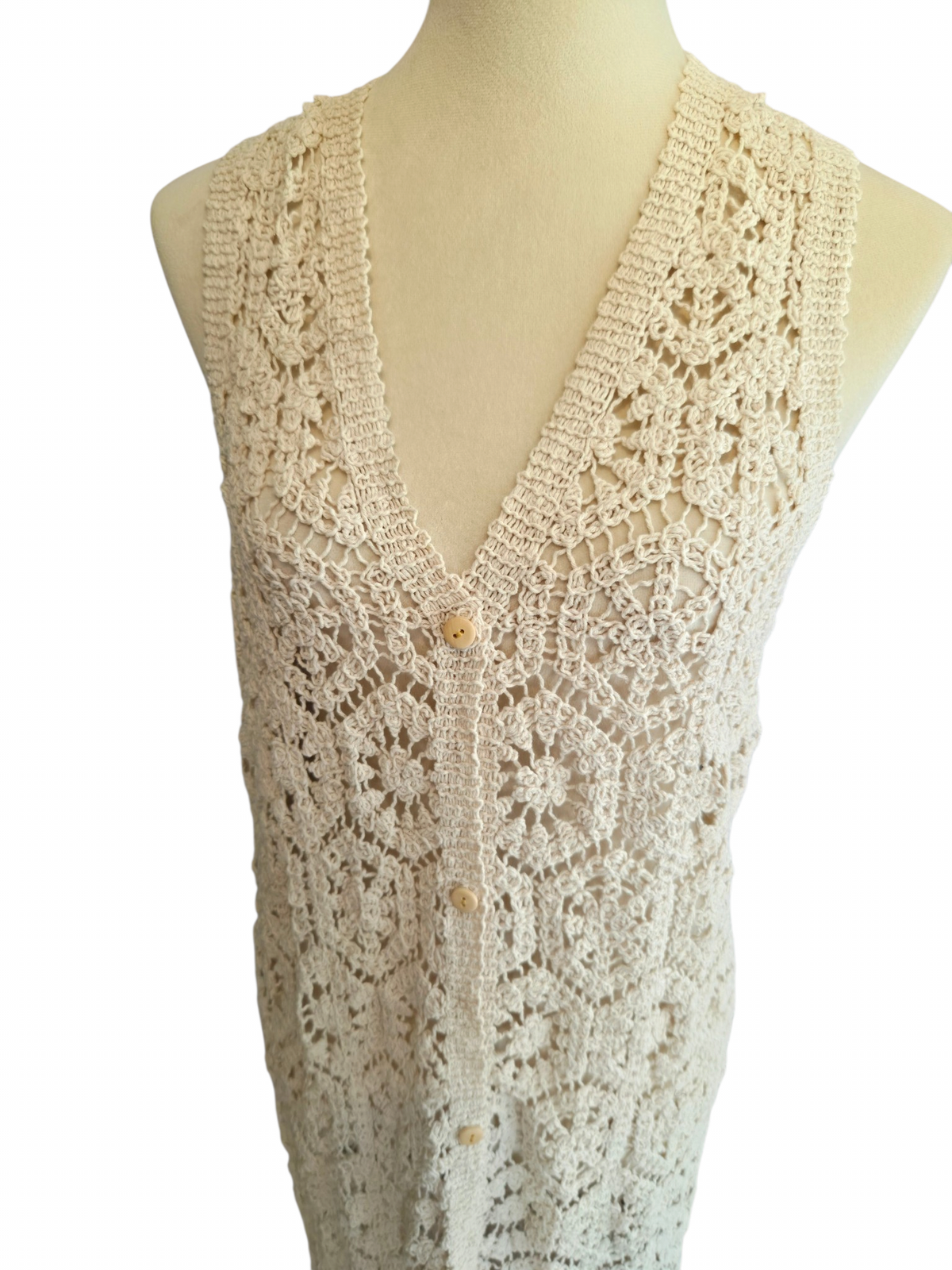 Longline Crochet Button Front Vest