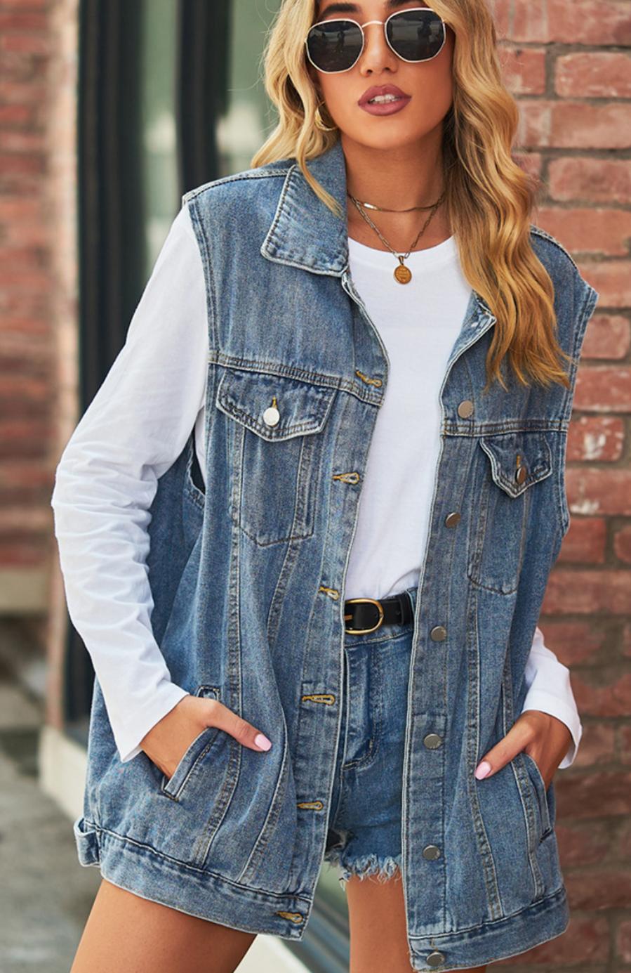 Oversized Button Down Denim Vest