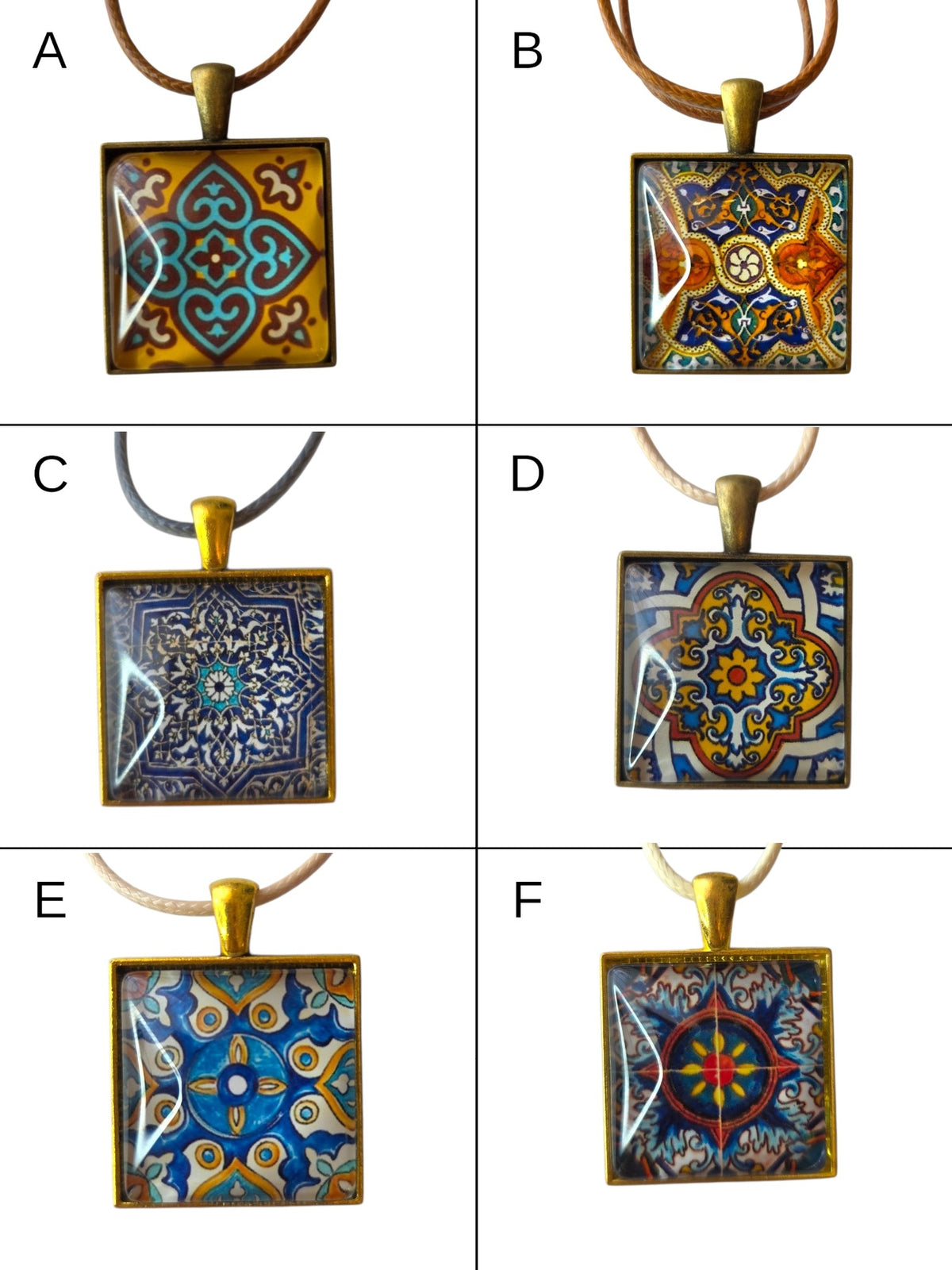 Glass Tile Necklaces - Tan, Maroon, Cream