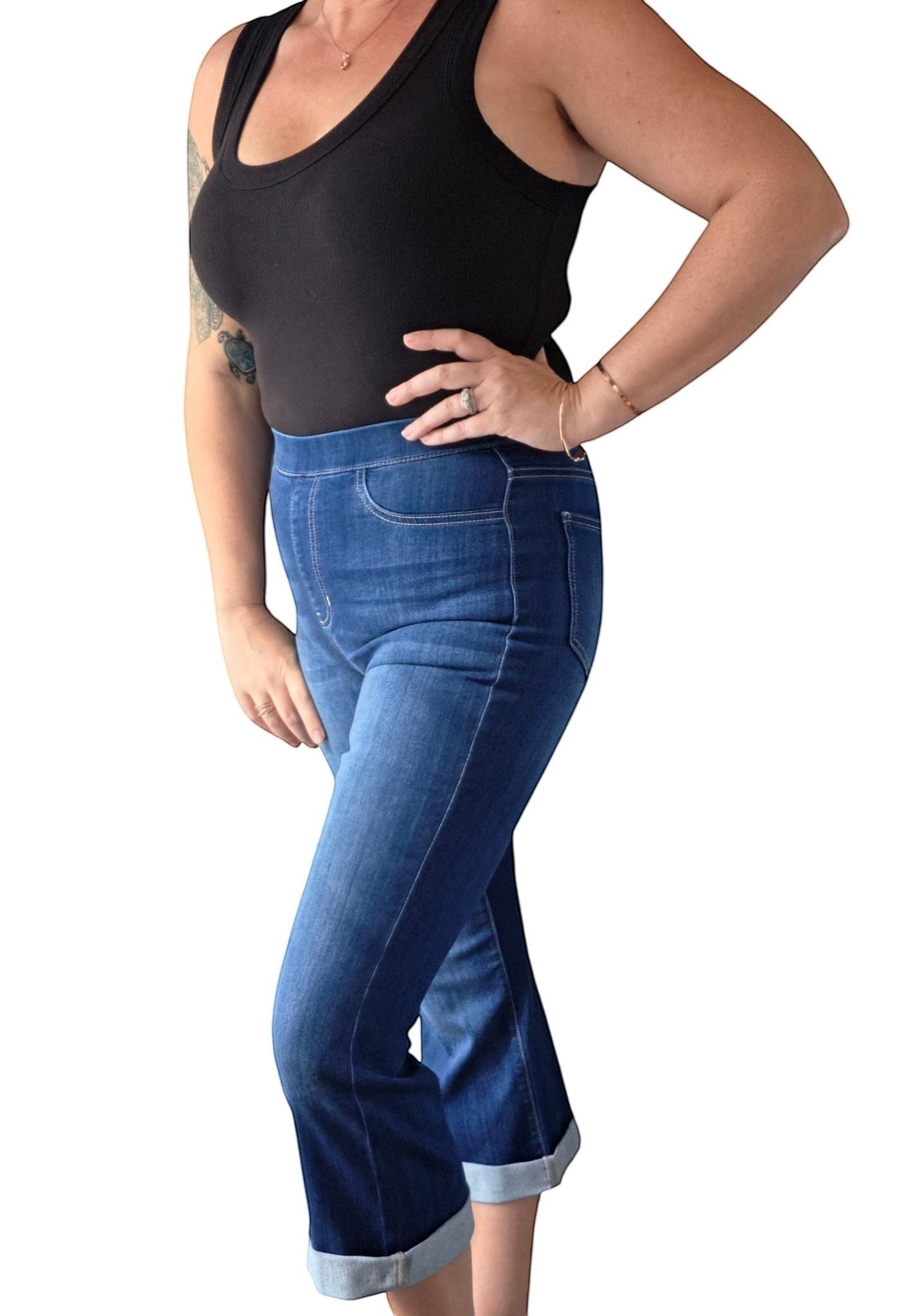 Birds of a Feather Boutique & Soy Wax Candle Company cropped flare Cello denim jeans in medium blue wash