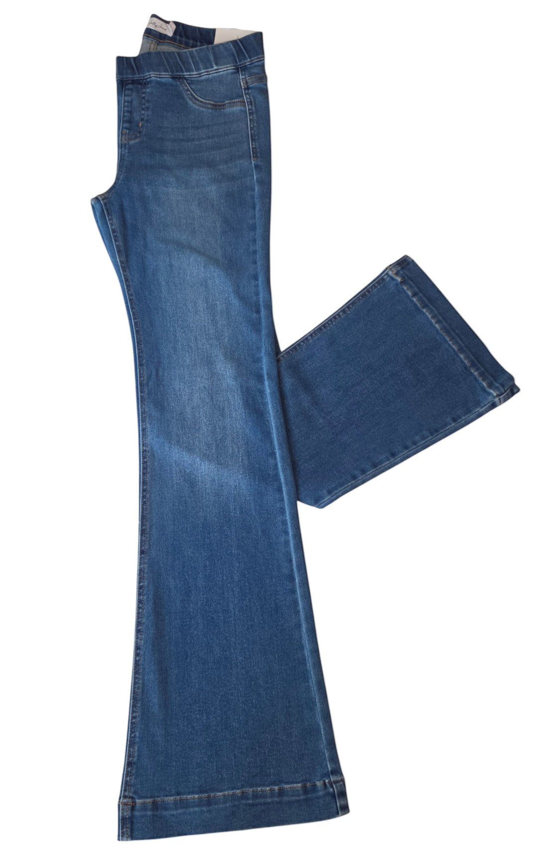 Birds of a Feather Boutique & Soy Wax Candle Company medium wash stretch denim pull-on flare leg jeans