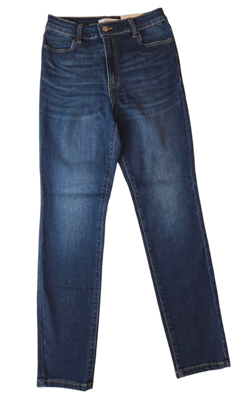 Birds of a Feather Boutique & Soy Wax Candle Company Zenana high-rise dark wash stretch denim jeans with fading.