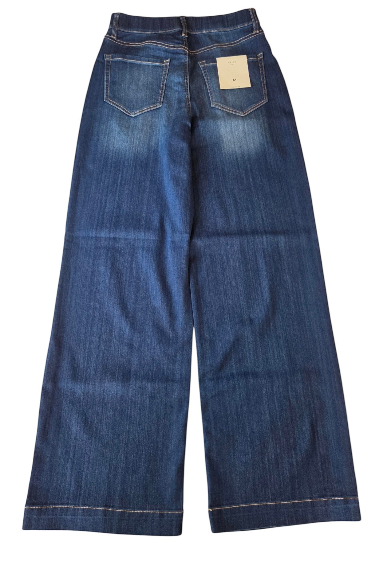 Birds of a Feather Boutique & Soy Wax Candle Company high-rise wide-leg denim pants in medium-wash blue with back pockets