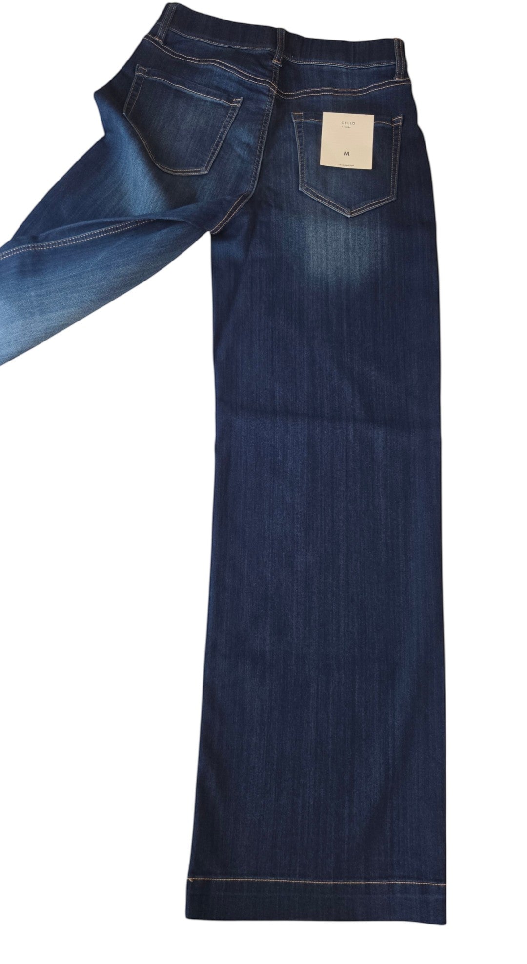 Birds of a Feather Boutique & Soy Wax Candle Company high rise wide leg denim pants in a medium wash blue stretch fabric