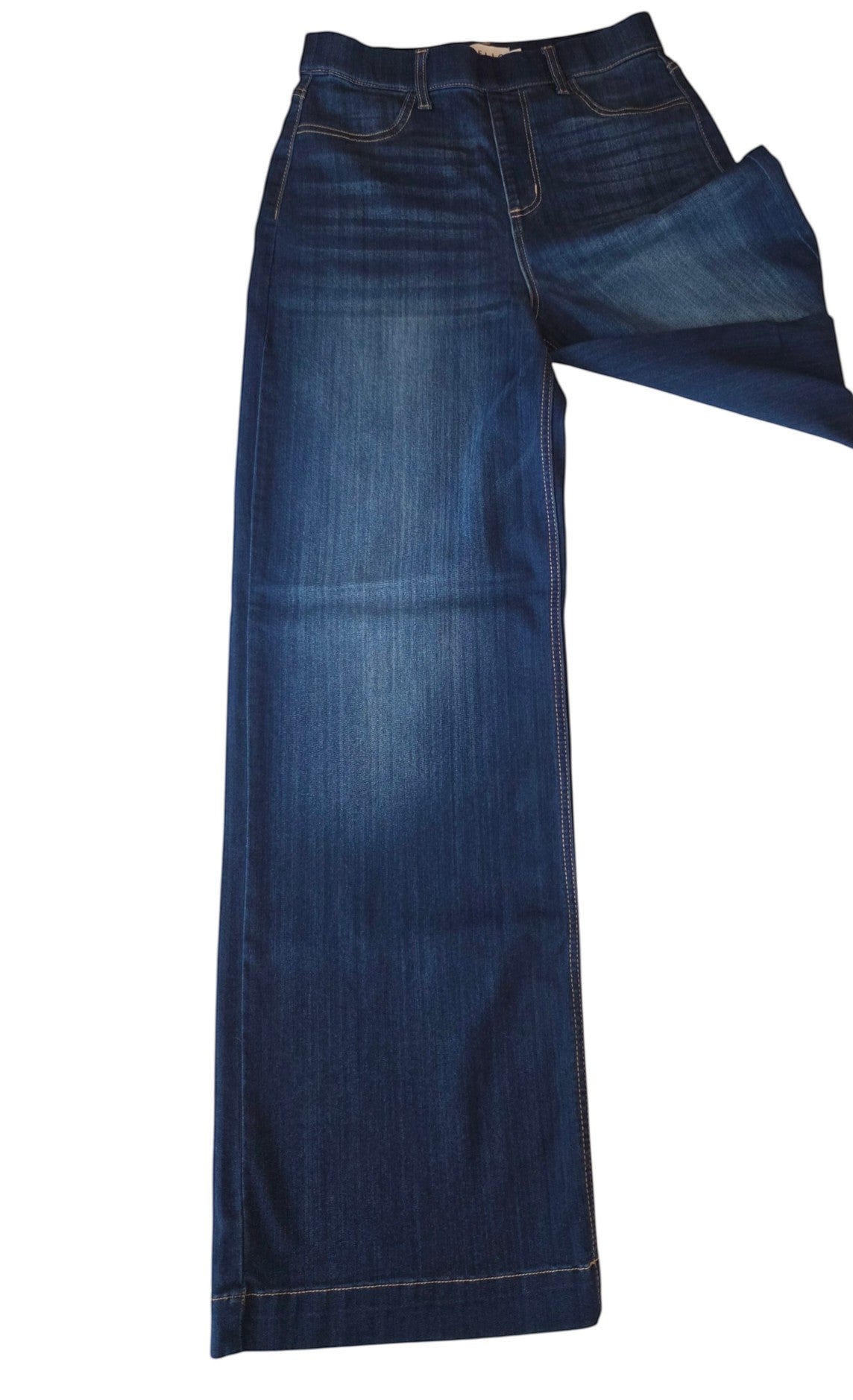 Birds of a Feather Boutique & Soy Wax Candle Company high rise wide leg denim pants in medium wash blue stretch denim