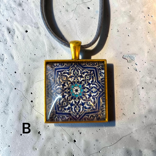 Glass Tile Necklaces - Grey Blue