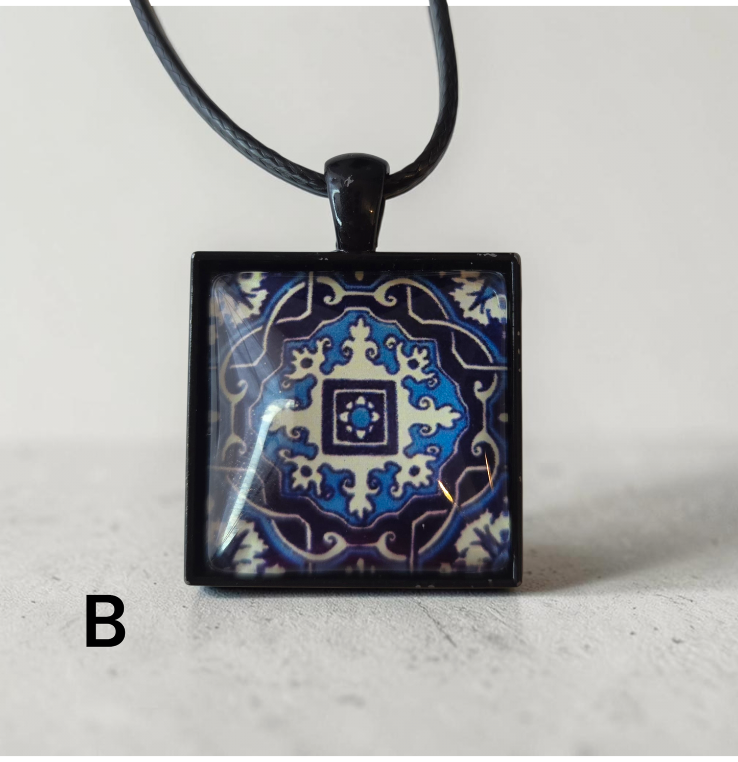 Glass Tile Necklace - Black