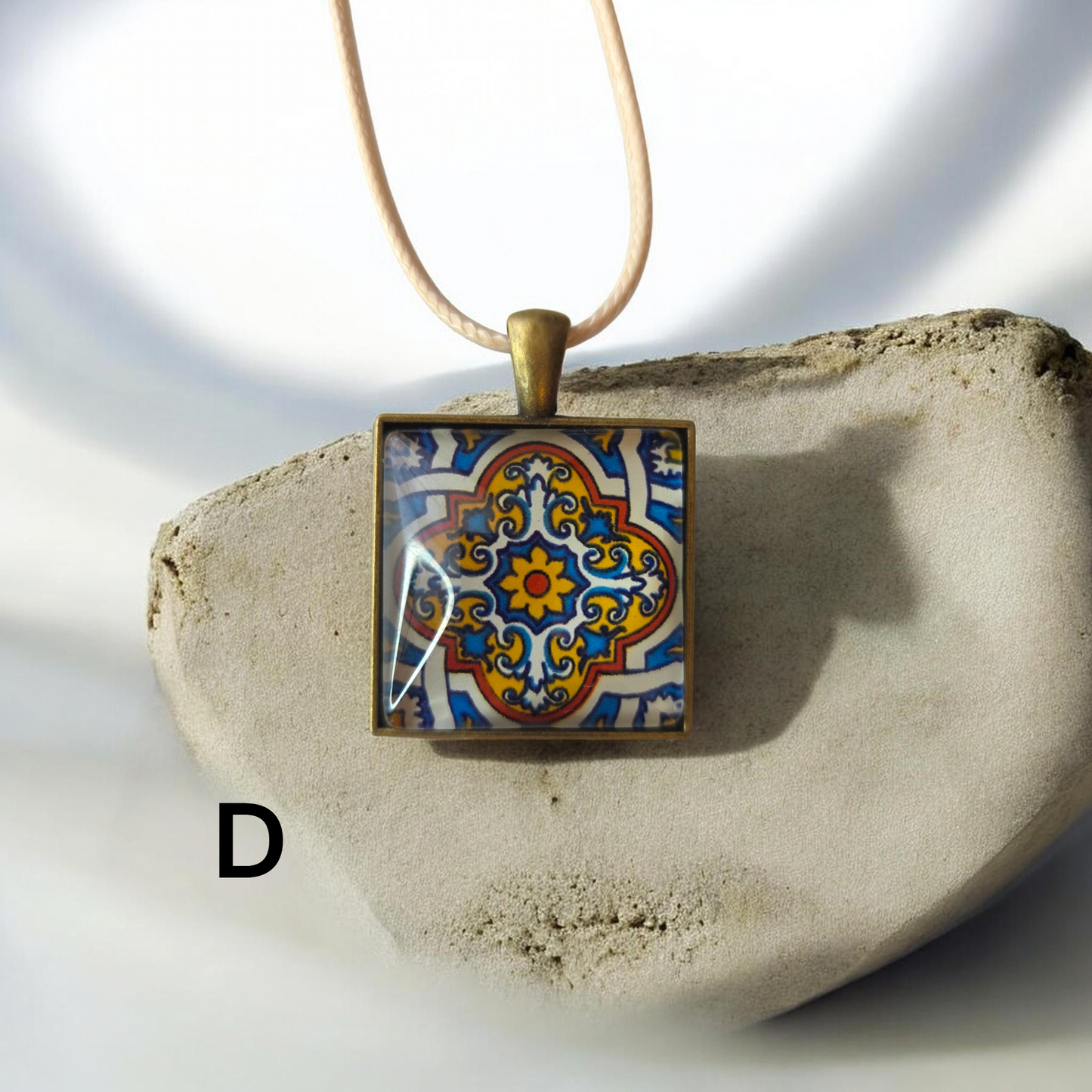Glass Tile Necklaces - Tan, Maroon, Cream