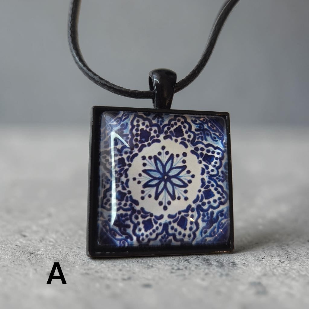 Glass Tile Necklace - Black
