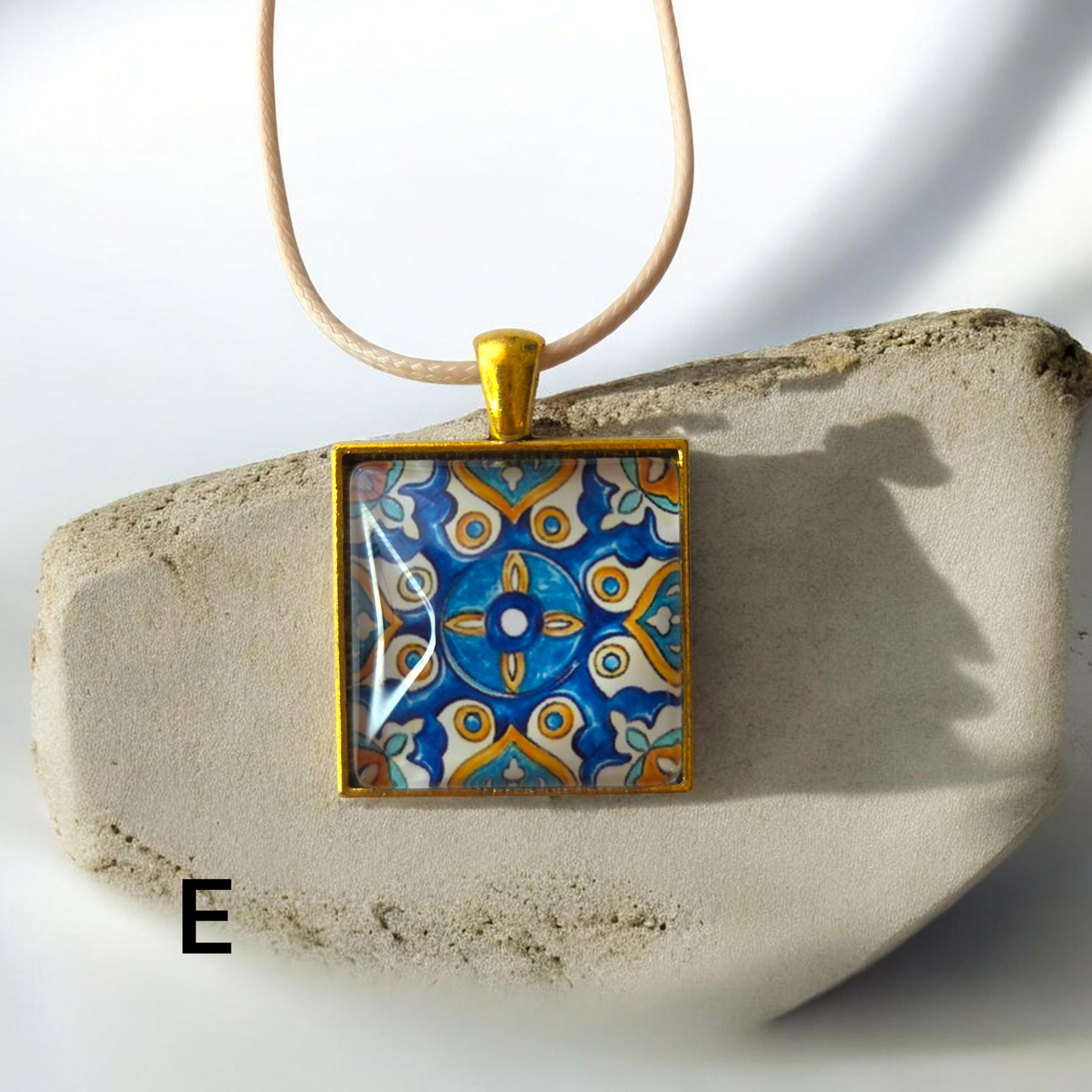 Glass Tile Necklaces - Tan, Maroon, Cream