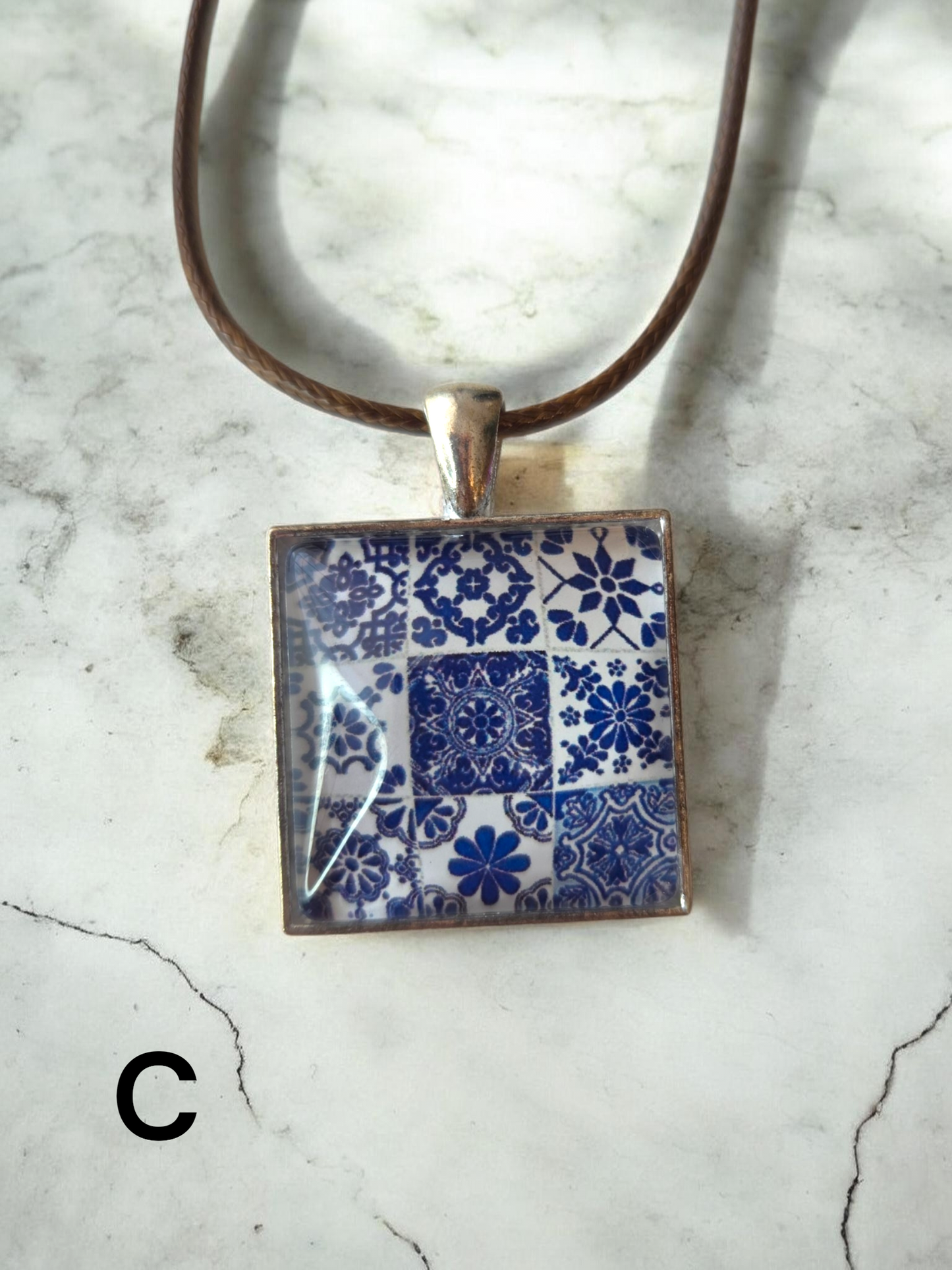 Glass Tile Necklaces - Brown