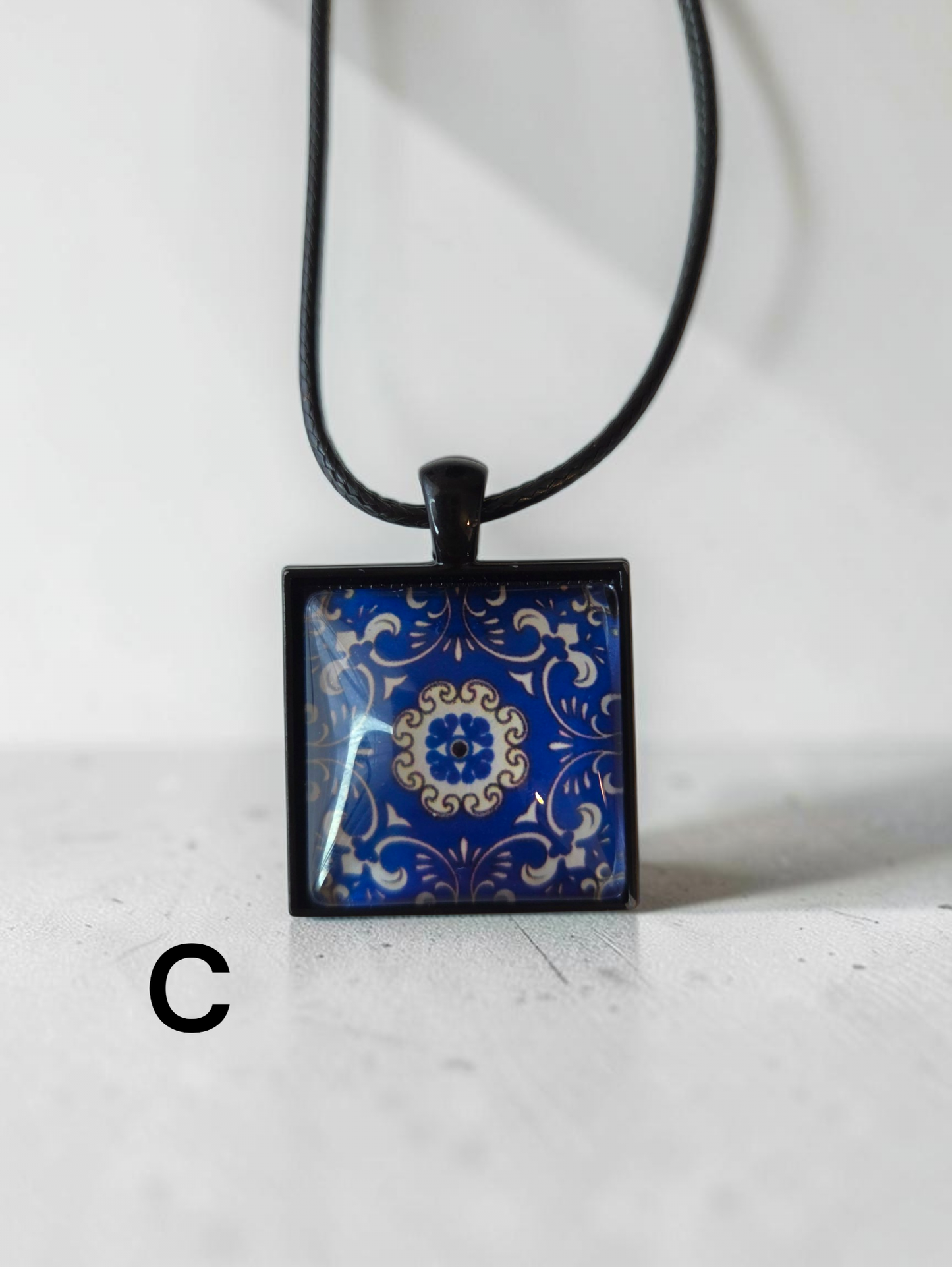 Glass Tile Necklace - Black