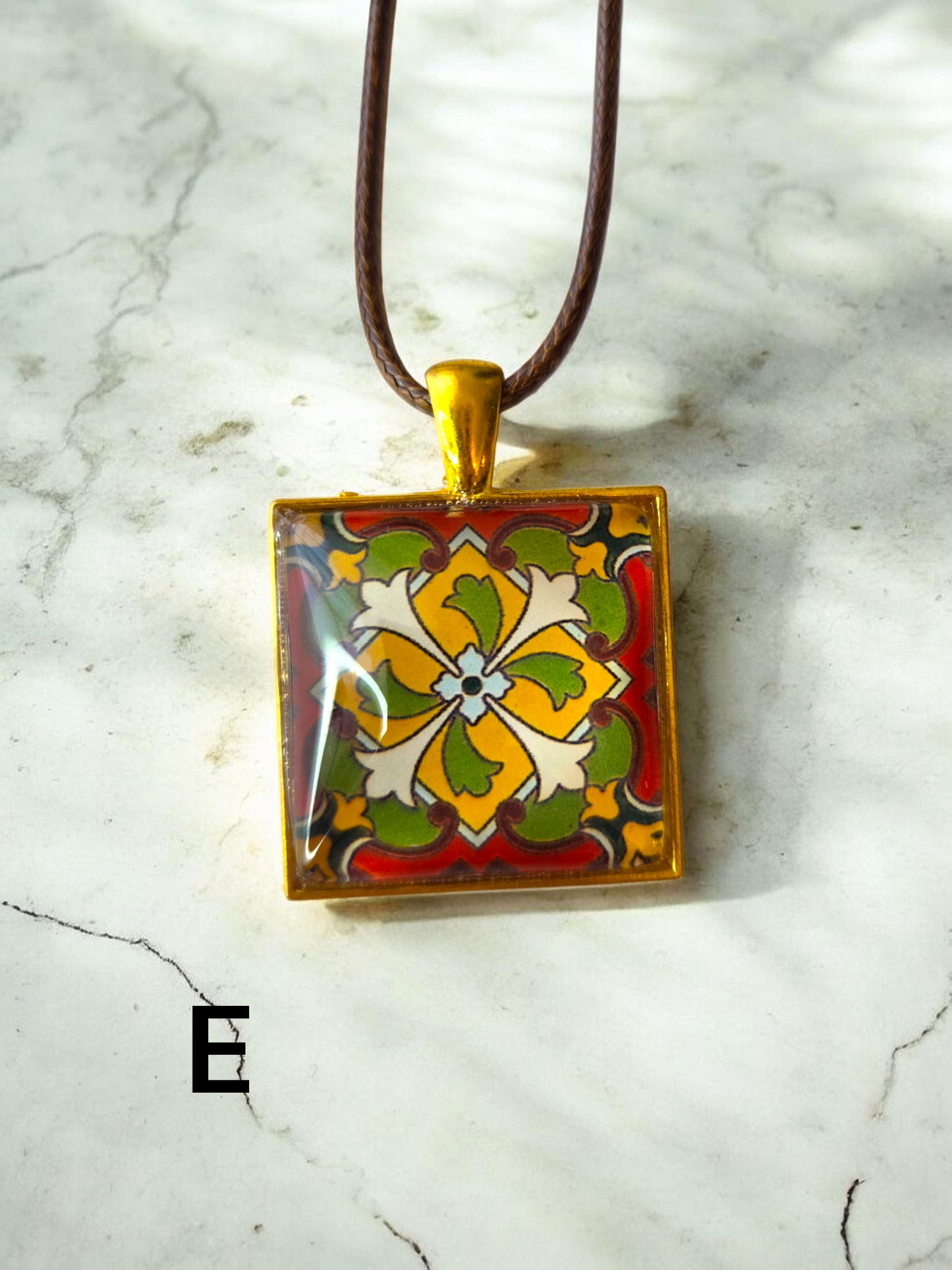 Glass Tile Necklaces - Brown