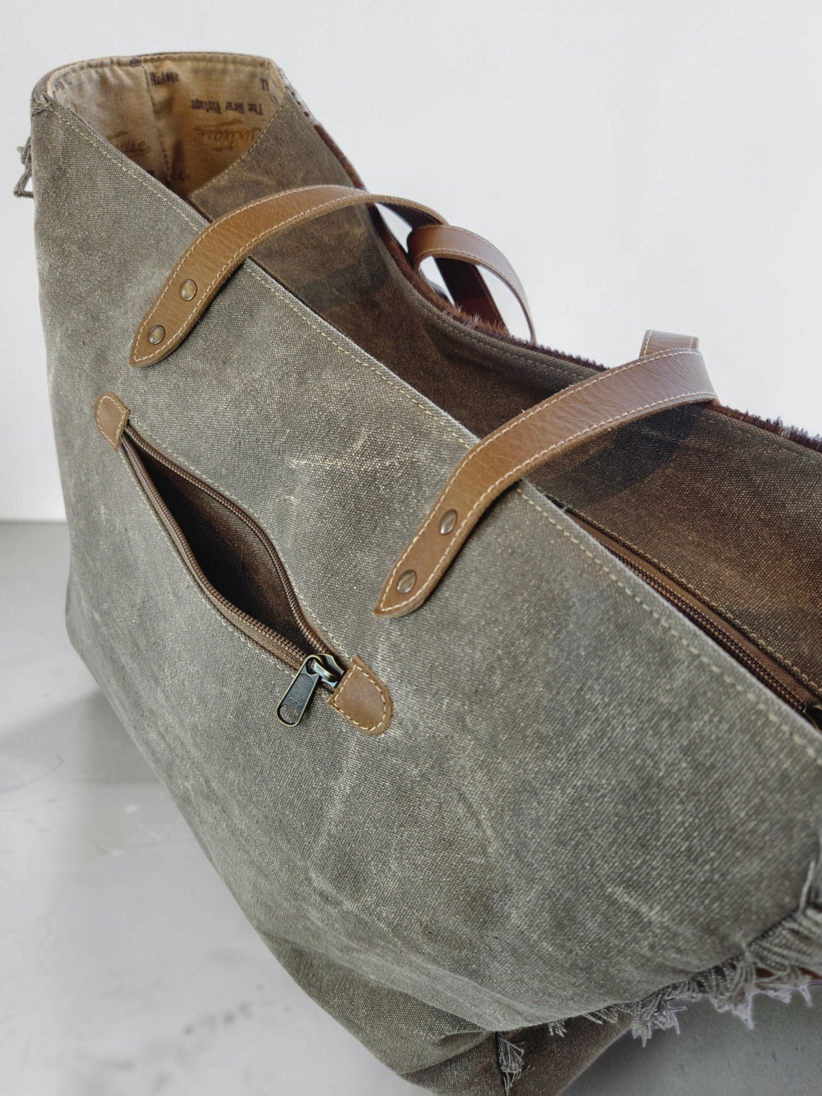 Mandala Up-cycled Canvas Weekender with Cow Hide Trim