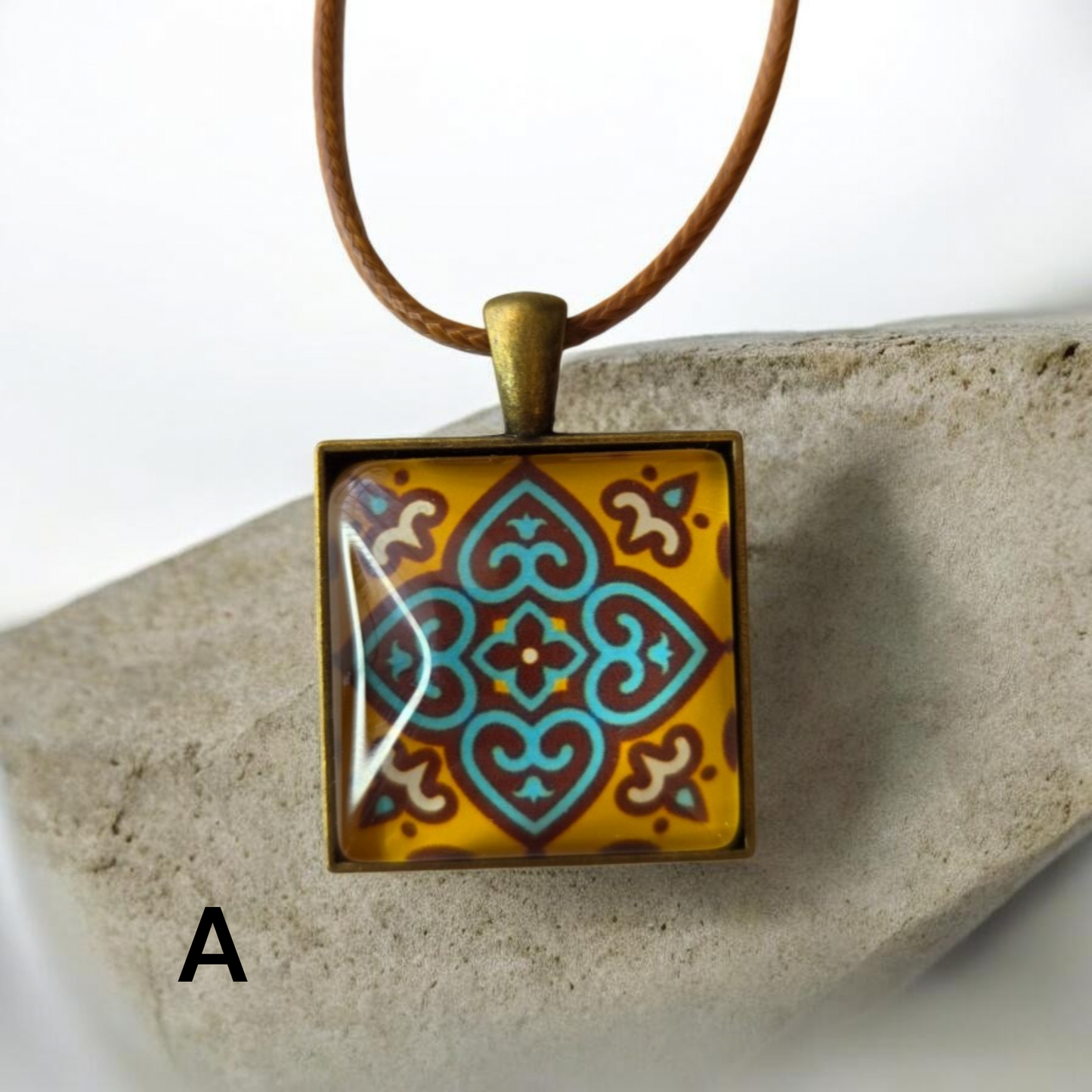 Glass Tile Necklaces - Tan, Maroon, Cream
