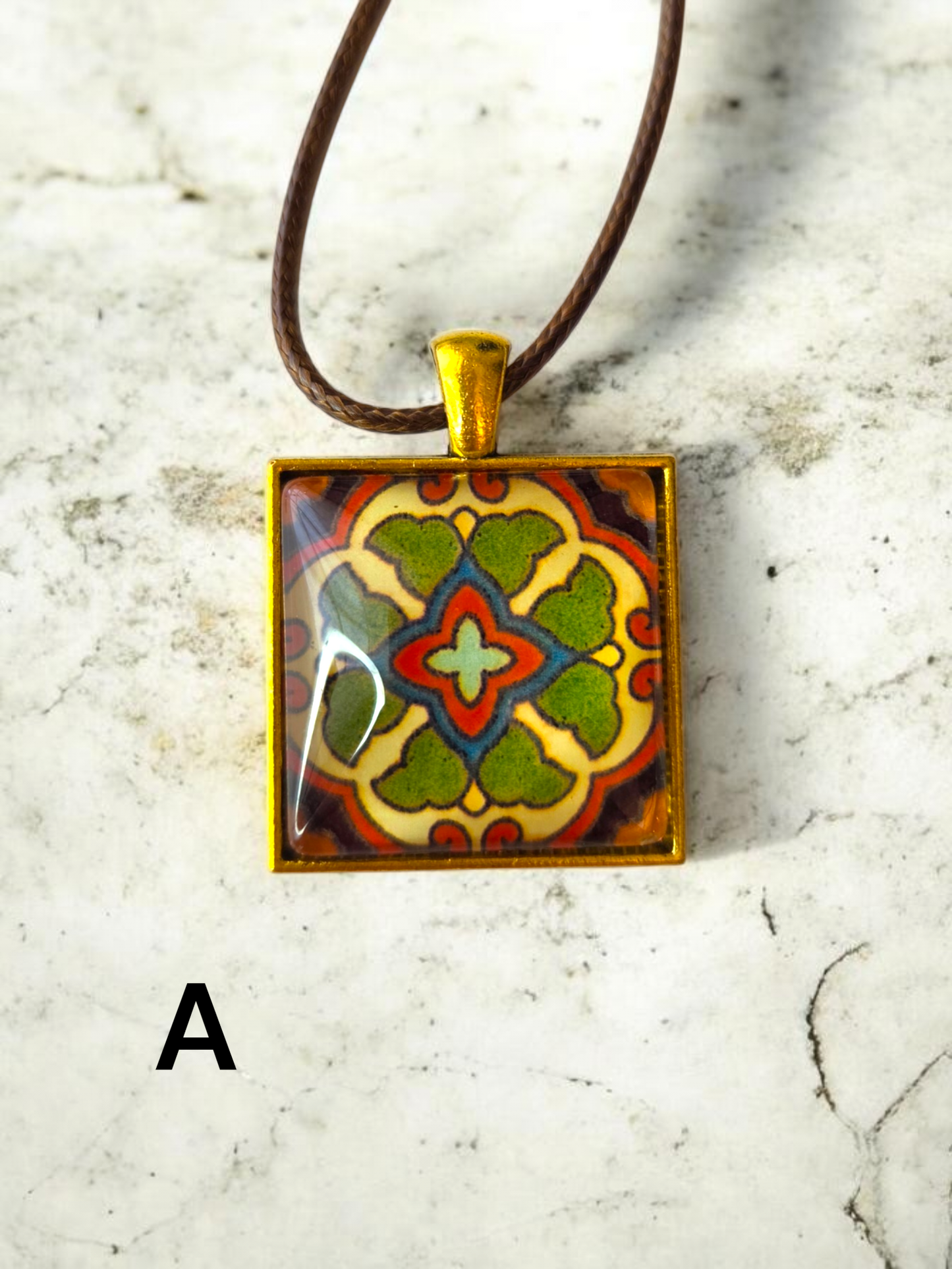Glass Tile Necklaces - Brown