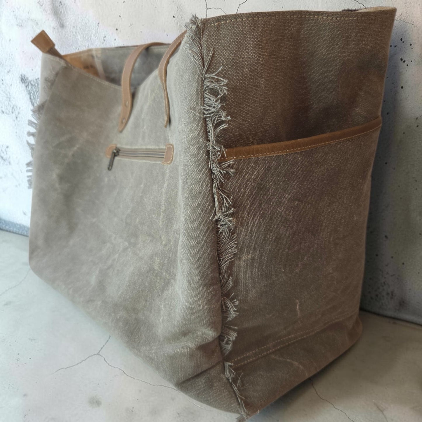 Mandala Up-cycled Canvas Weekender with Cow Hide Trim