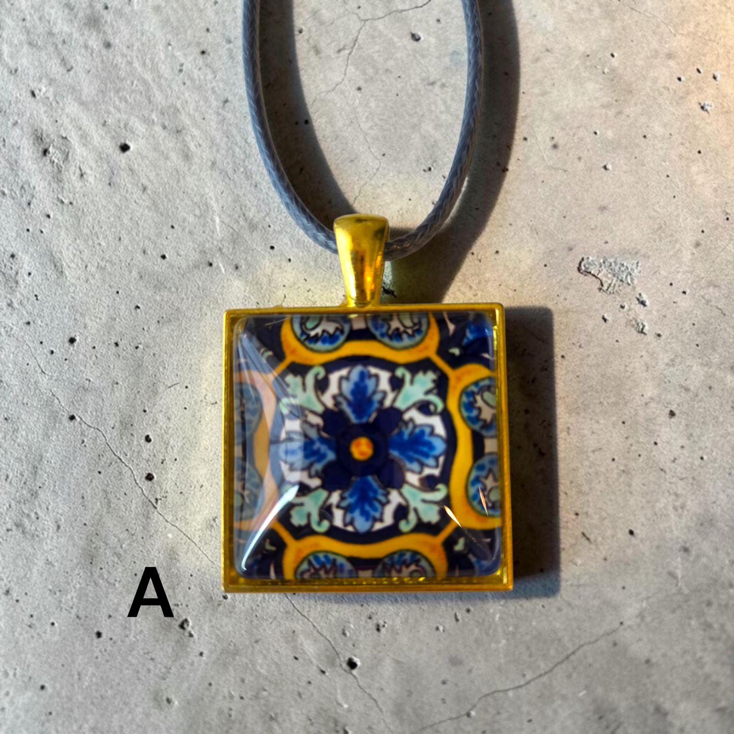 Glass Tile Necklaces - Grey Blue