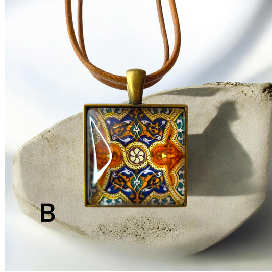Glass Tile Necklaces - Tan, Maroon, Cream