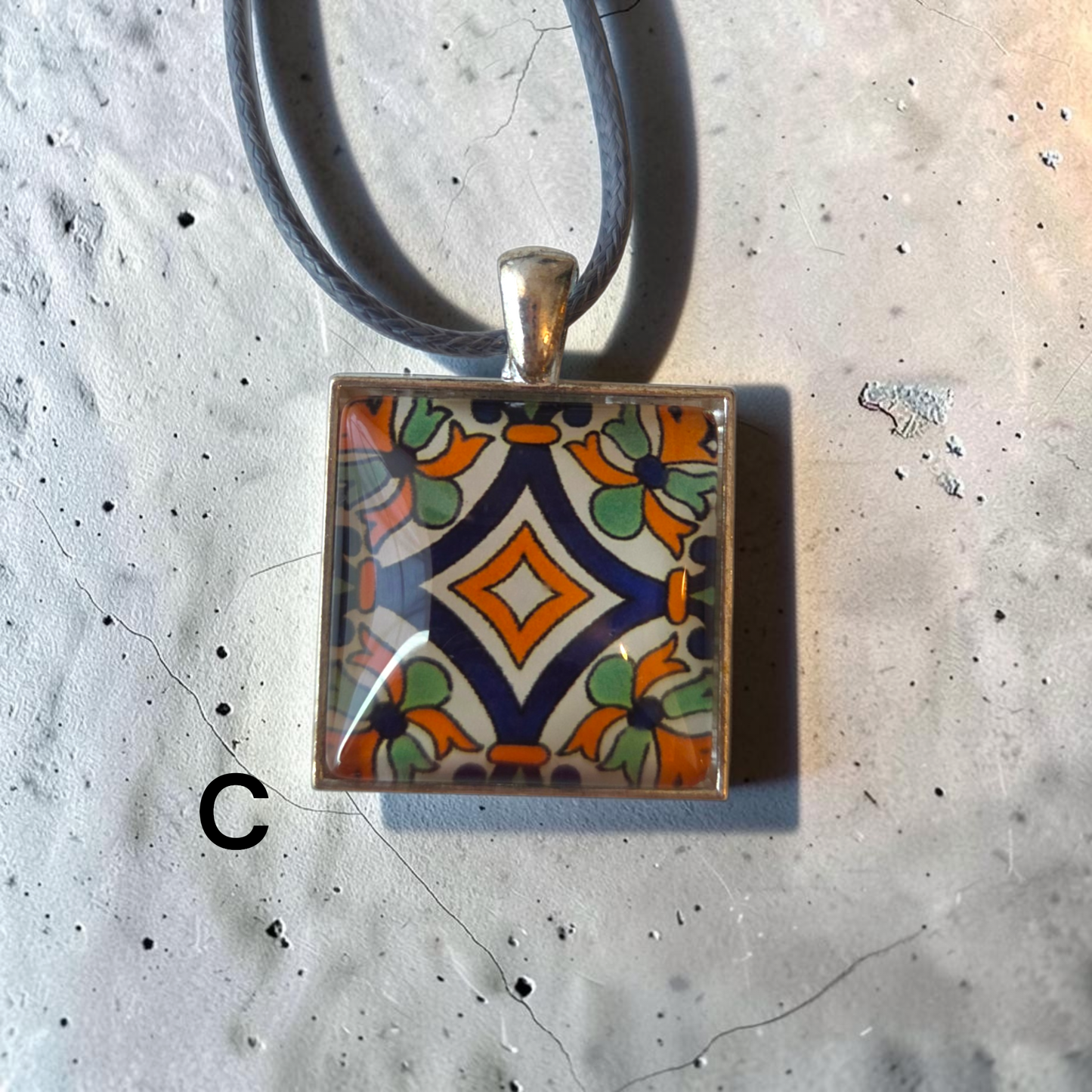 Glass Tile Necklaces - Grey Blue
