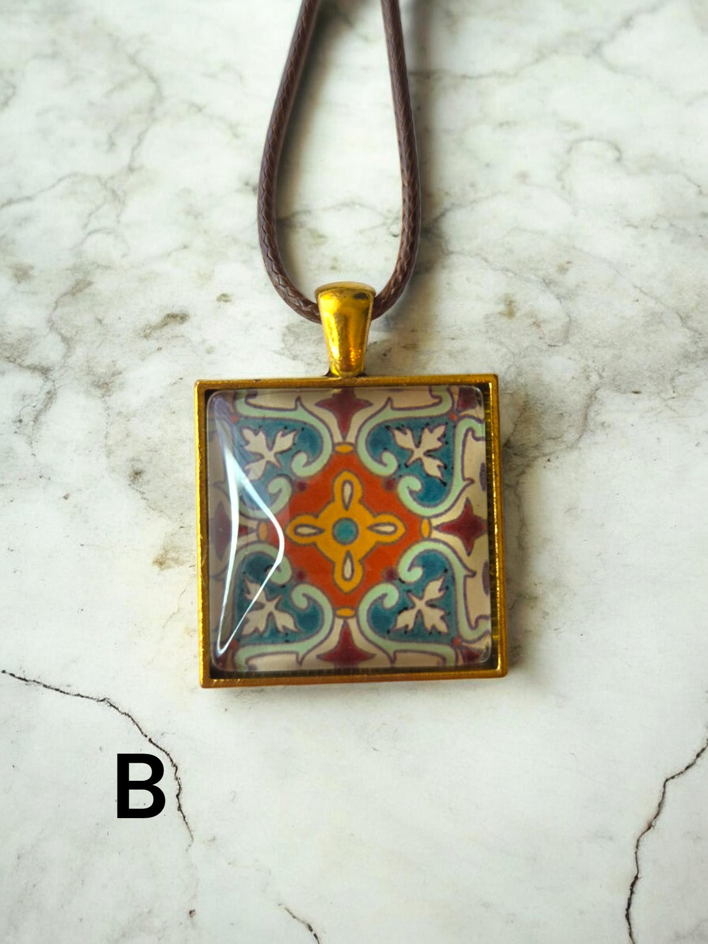 Glass Tile Necklaces - Brown