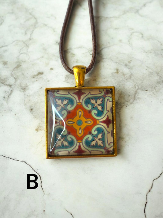 Glass Tile Necklaces - Brown