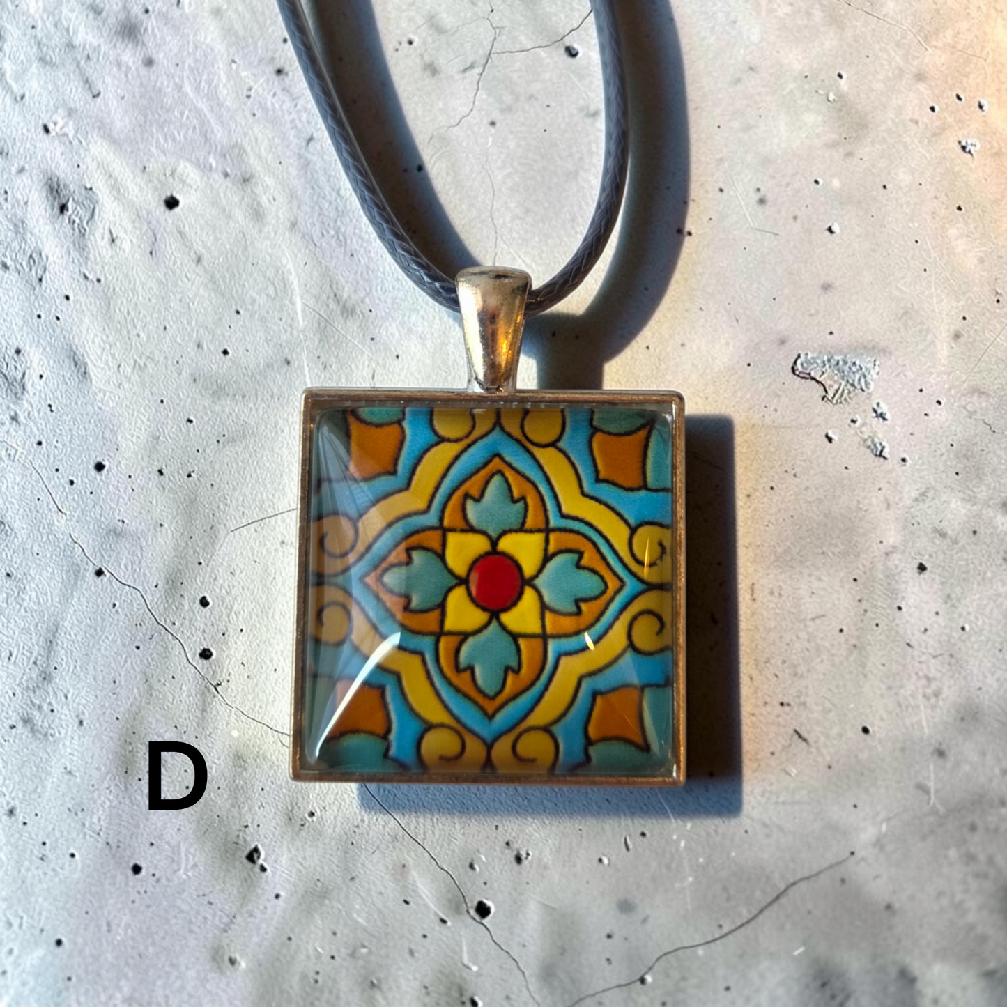 Glass Tile Necklaces - Grey Blue